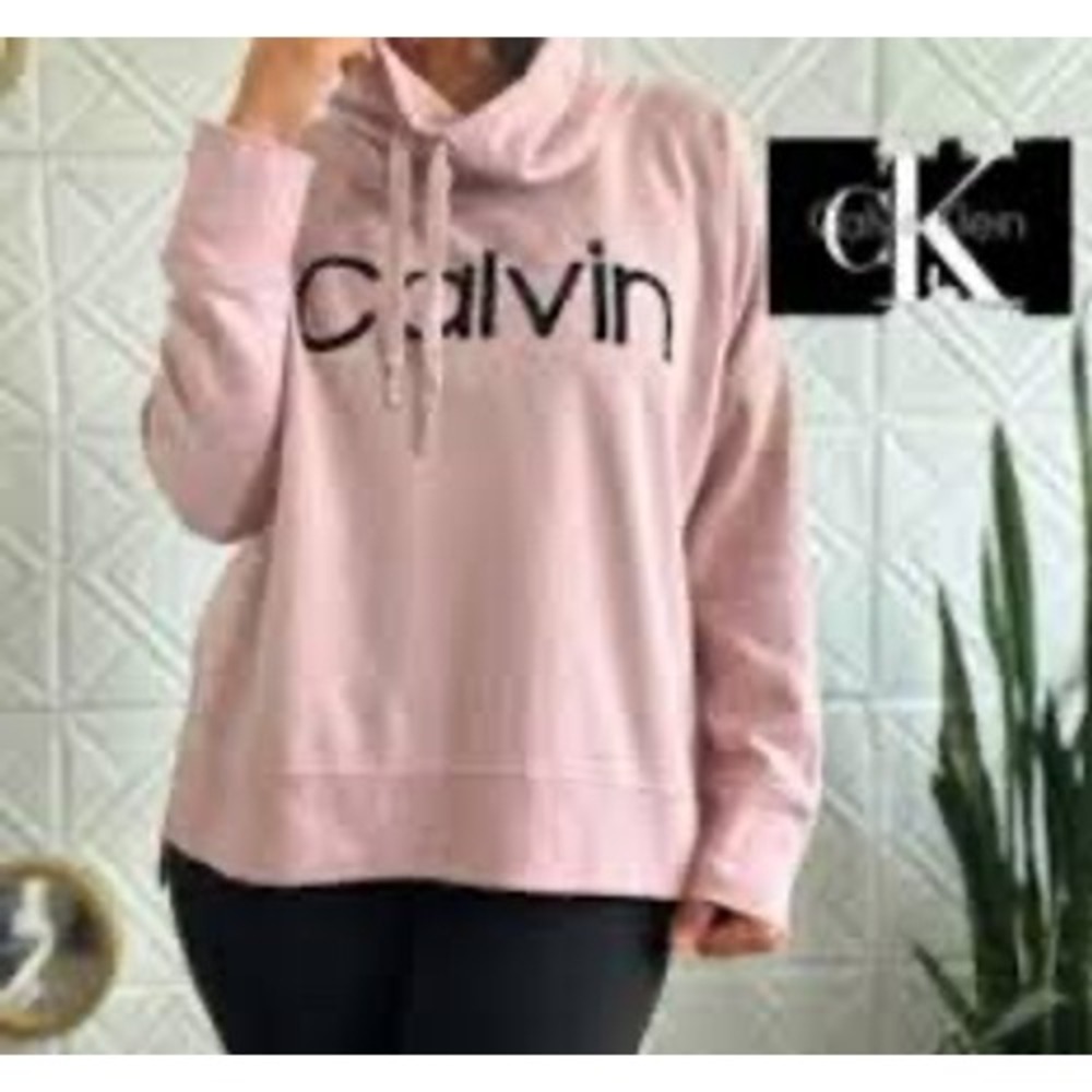 Calvin Klein Performance Womens Pink Cowl Neck Logo Pullover Sweatshirt Size M